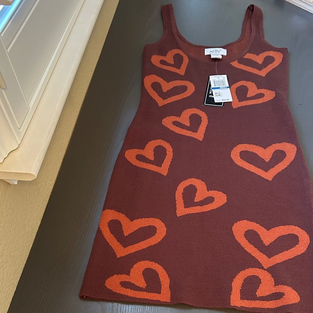 Heart Patterned Mini Knit Sweater Dress Size Small